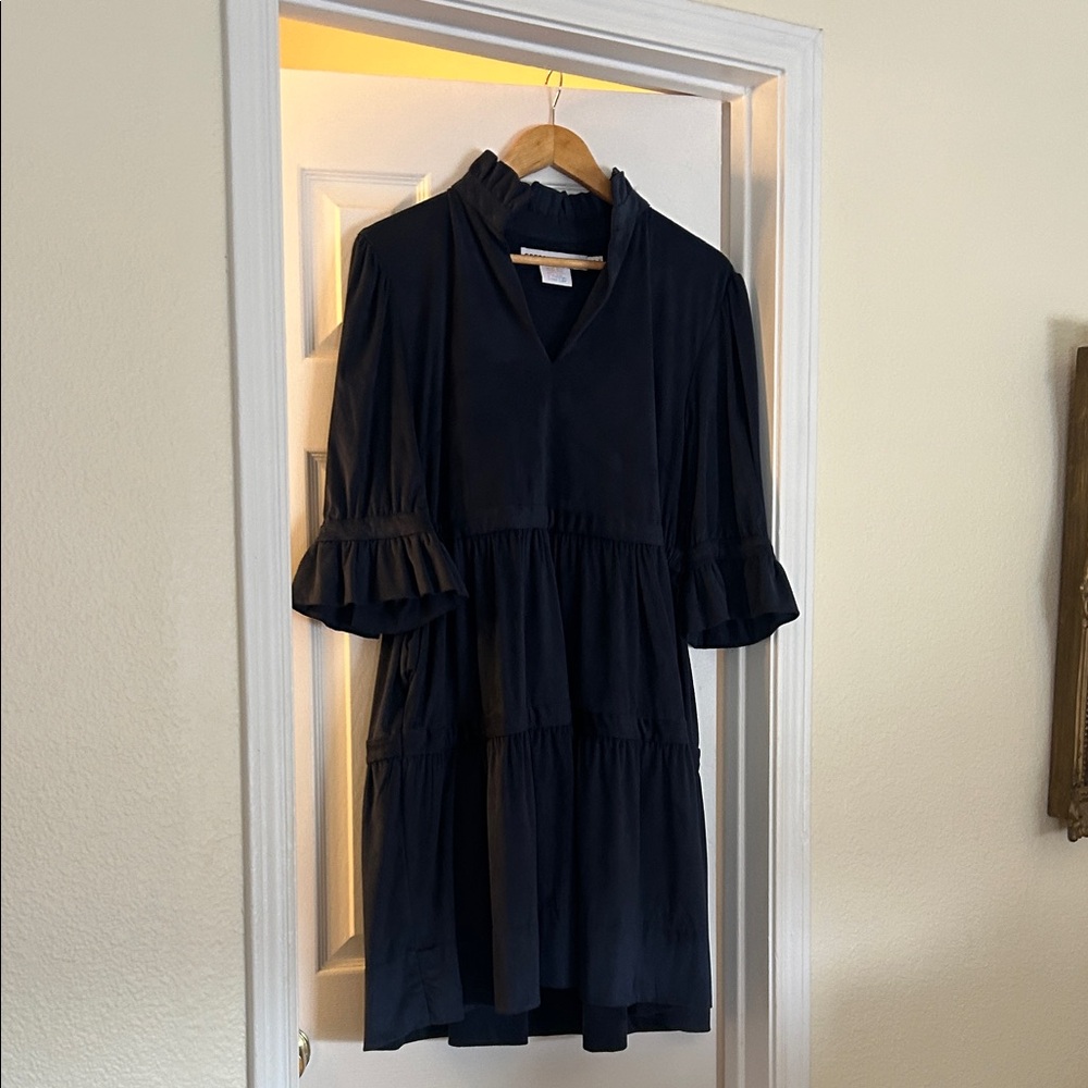 Gretchen Scott Designs Navy Ruffle Sleeve Dress